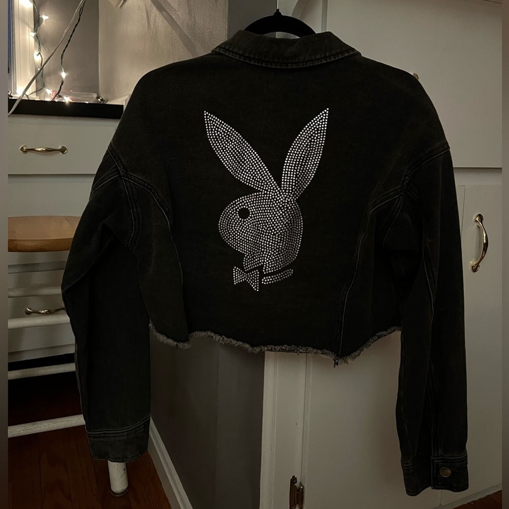 Playboy x Pacsun Black Bedazzled Cropped Denim Jacket